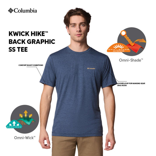 Columbia Mens Navy Blue Omni-Shade Kwick Hike Back Graphic Short Sleeve Tshirt