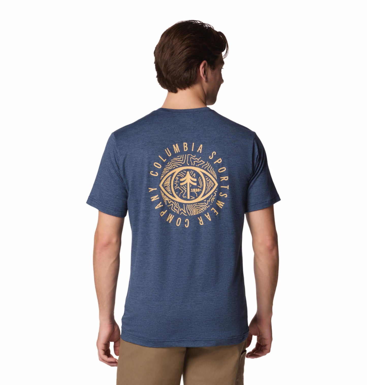 Columbia Mens Navy Blue Omni-Shade Kwick Hike Back Graphic Short Sleeve Tshirt