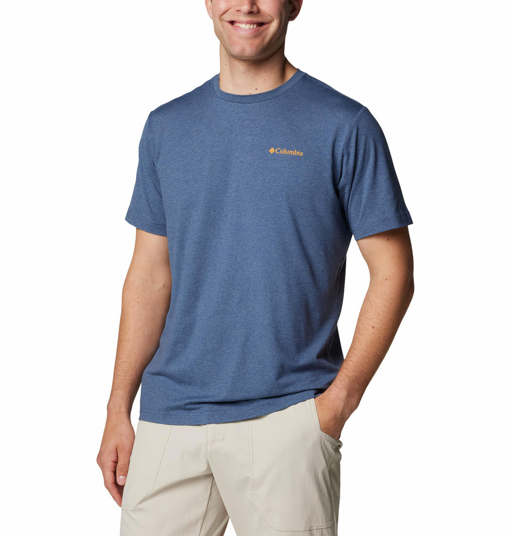 Columbia Mens Blue Kwick Hike Back Graphic Short Sleeve Tee