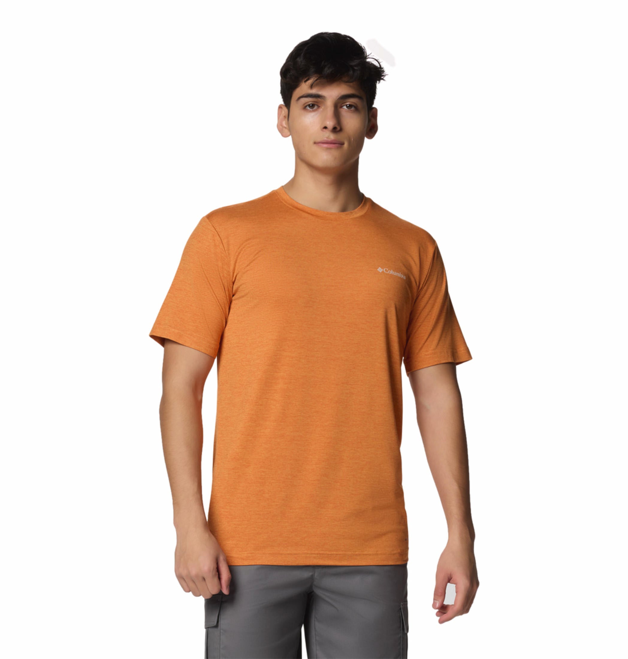 A Men Wearing Columbia Men Red Kwick Hike Back Graphic SS Tee (Sun Protection)
