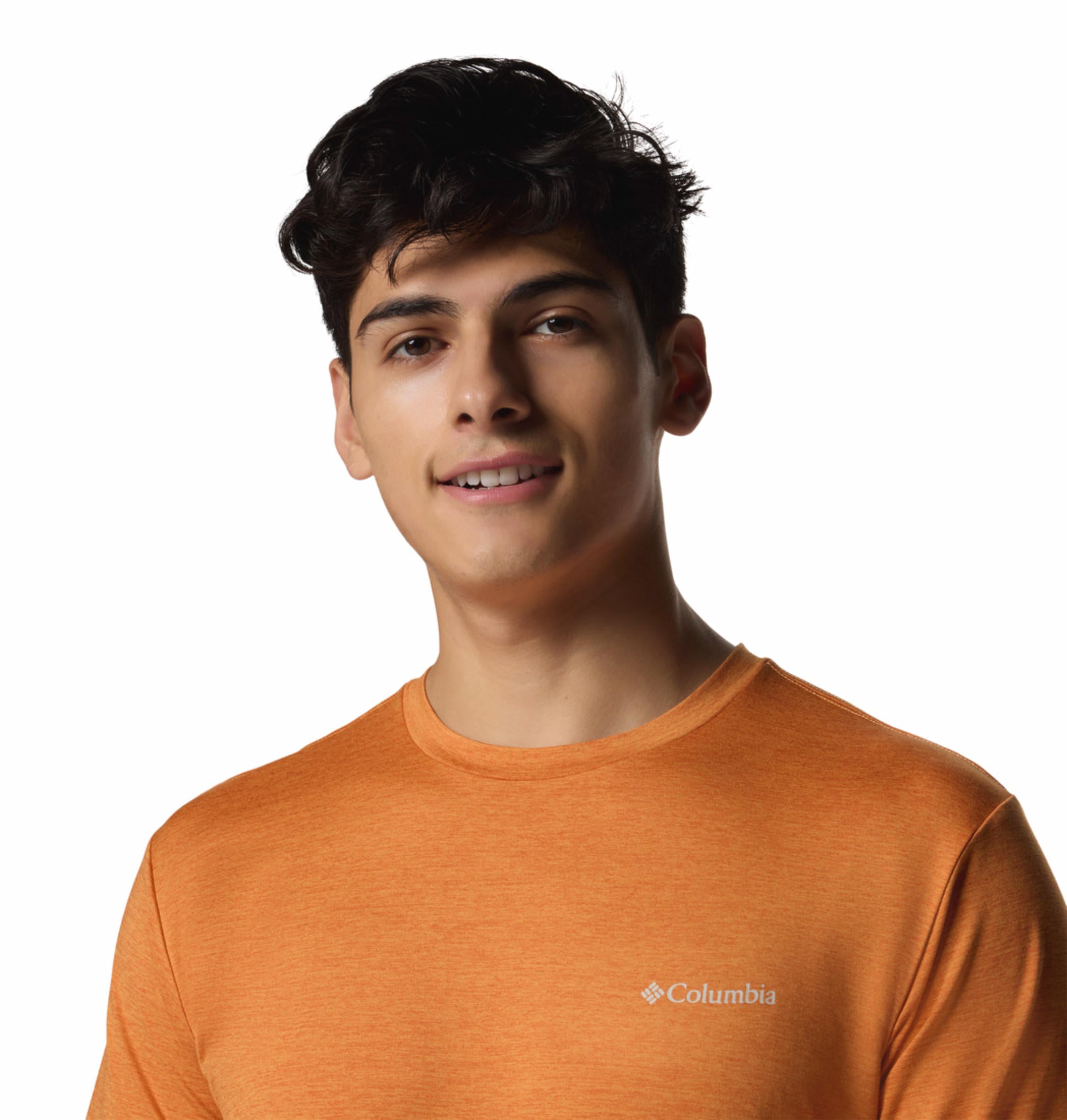 A Men Wearing Columbia Men Red Kwick Hike Back Graphic SS Tee (Sun Protection)