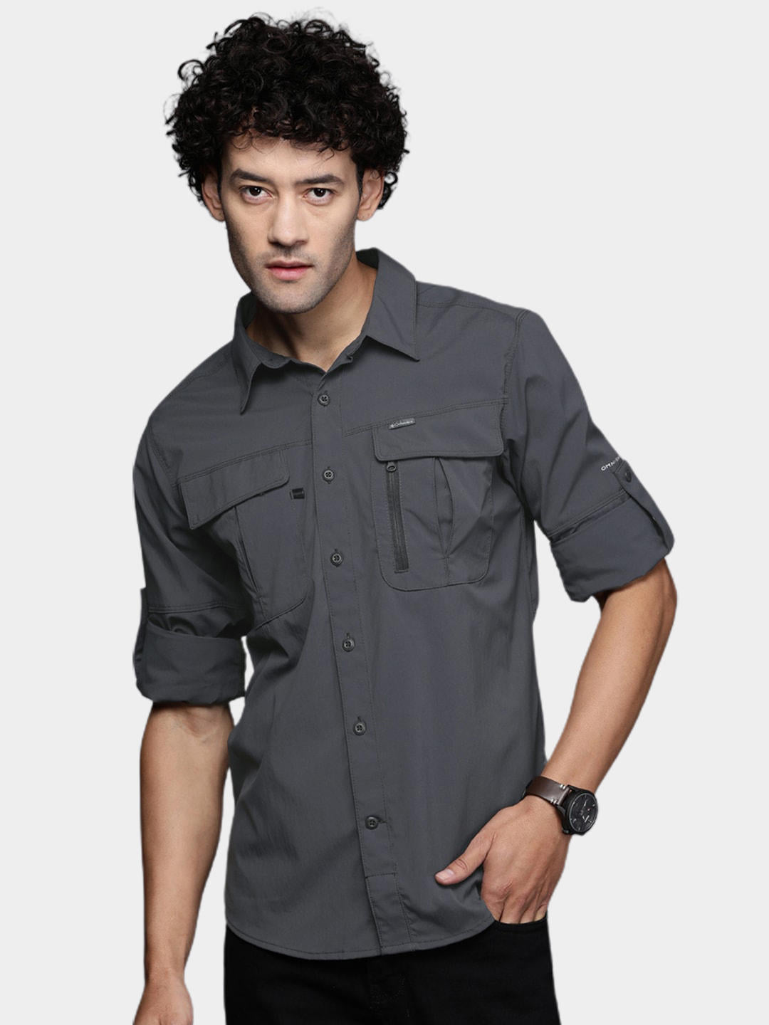 Columbia Men Grey Newton Ridge II Long Sleeve Shirts