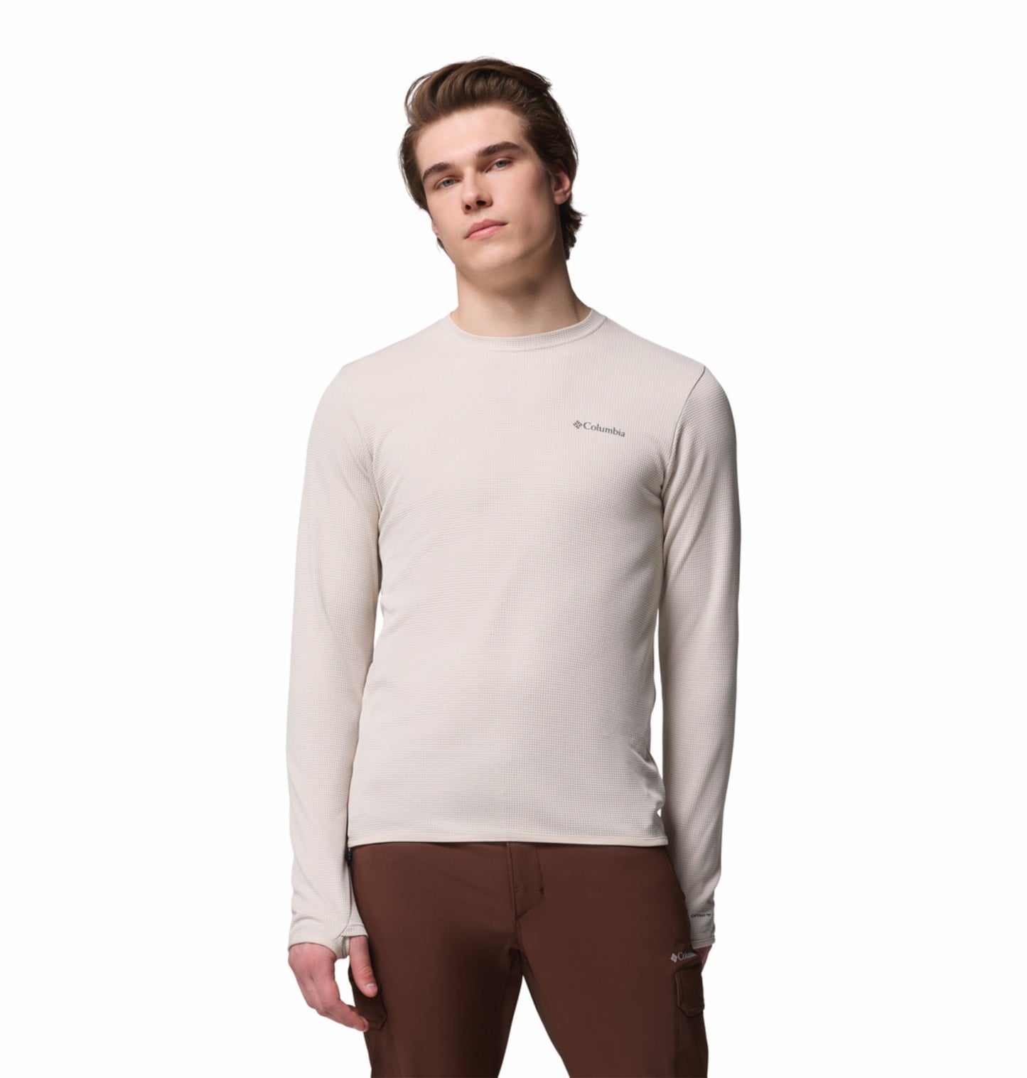 Columbia Men Beige Omni-Shade Tech Trail Utility Warm Tshirt (Sun Protection)