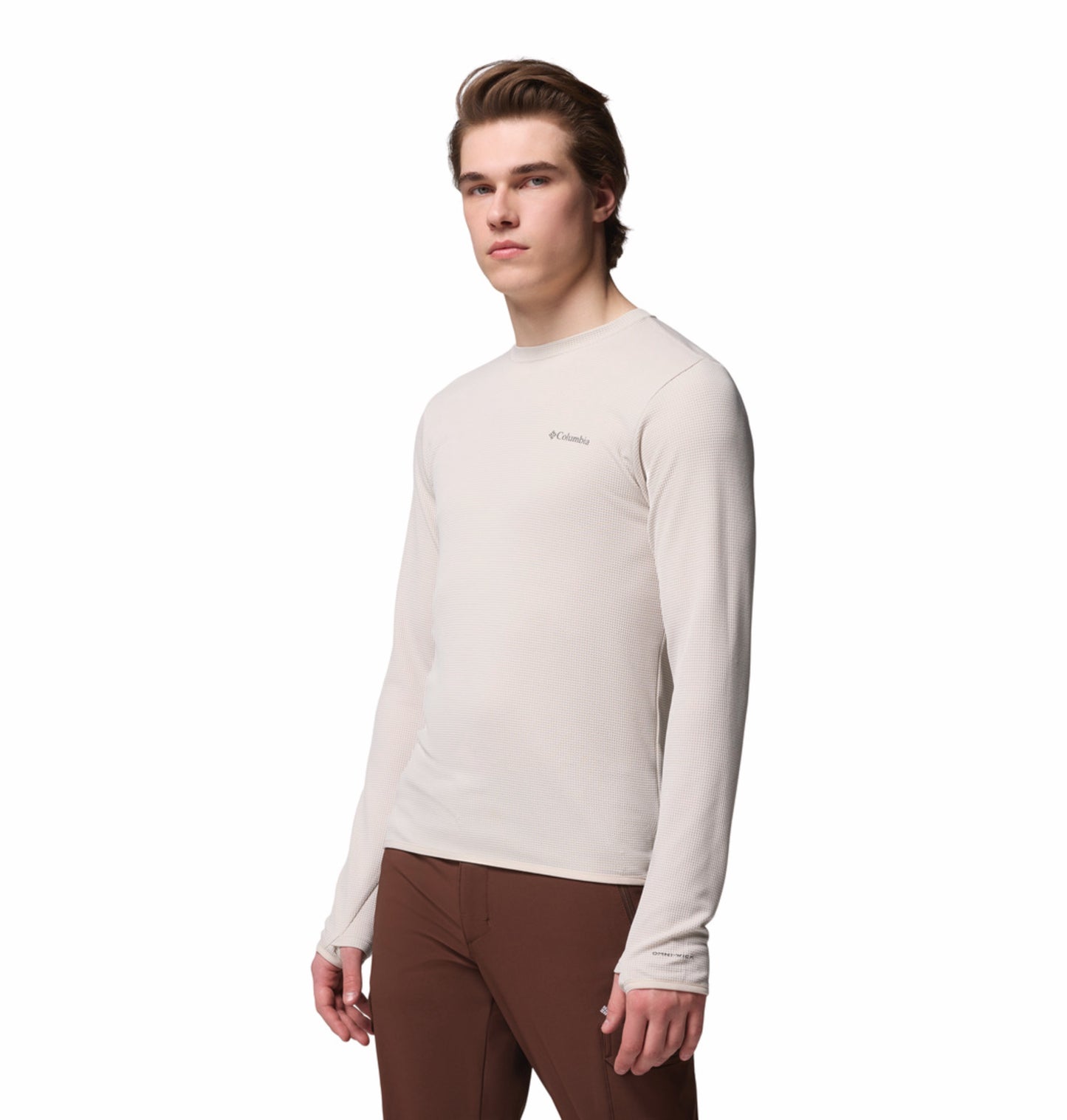 Columbia Men Beige Omni-Shade Tech Trail Utility Warm Tshirt (Sun Protection)