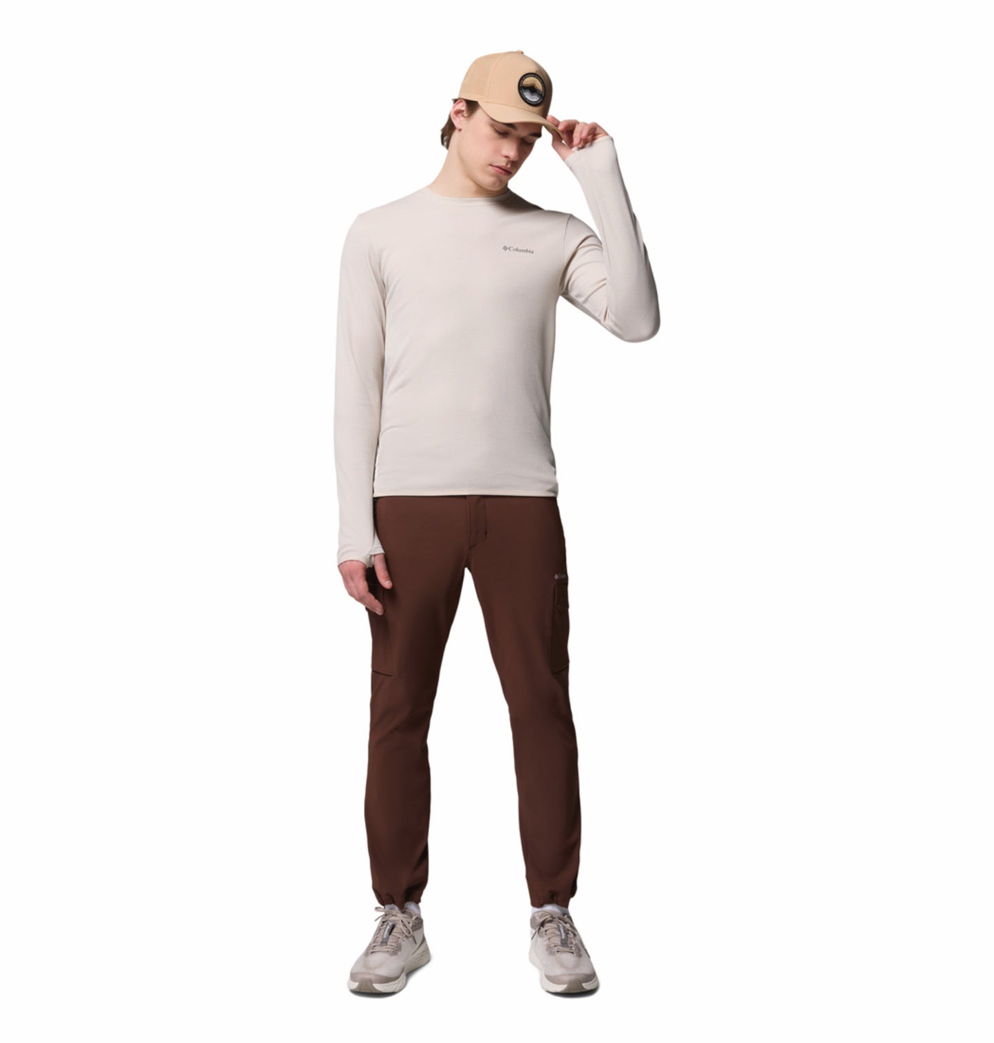 Columbia Men Beige Omni-Shade Tech Trail Utility Warm Tshirt (Sun Protection)