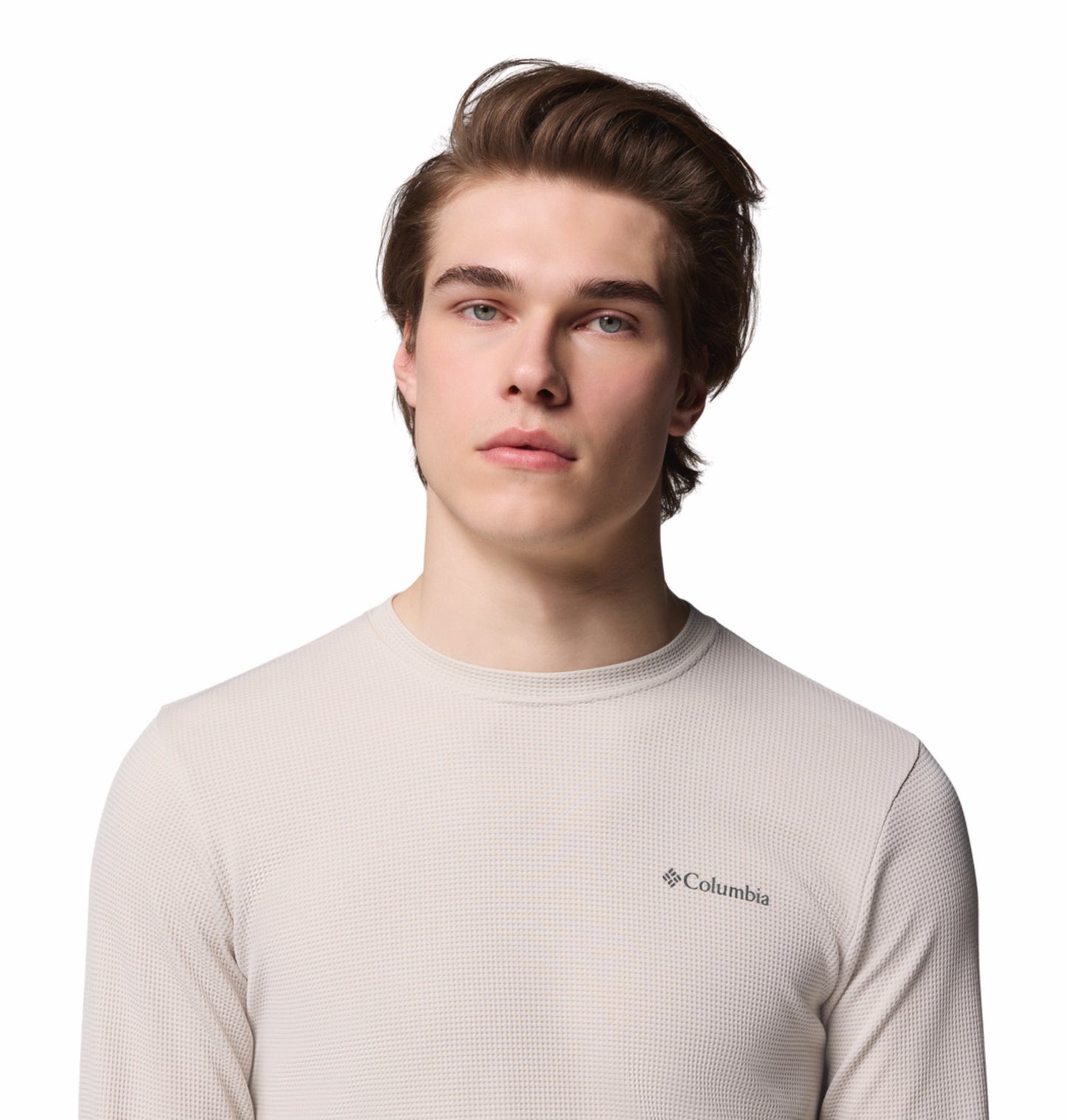 Columbia Men Beige Omni-Shade Tech Trail Utility Warm Tshirt (Sun Protection)