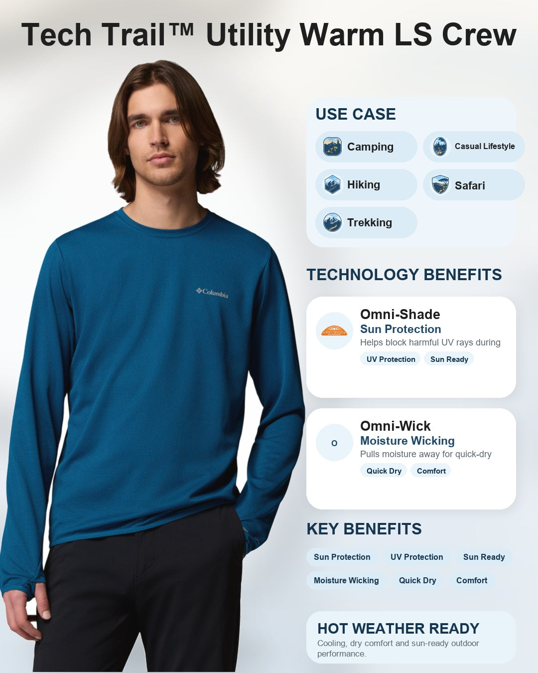 men blue omni shade tech trail utility warm tshirt