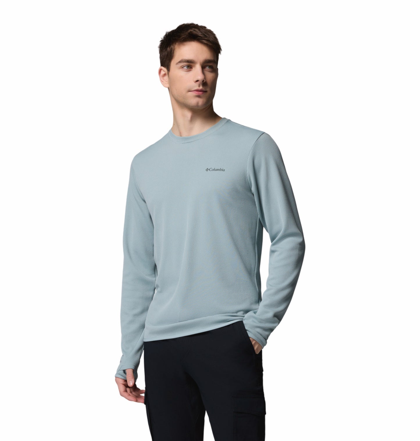 Columbia Men Blue Omni-Shade Tech Trail Utility Warm Tshirt (Sun Protection)