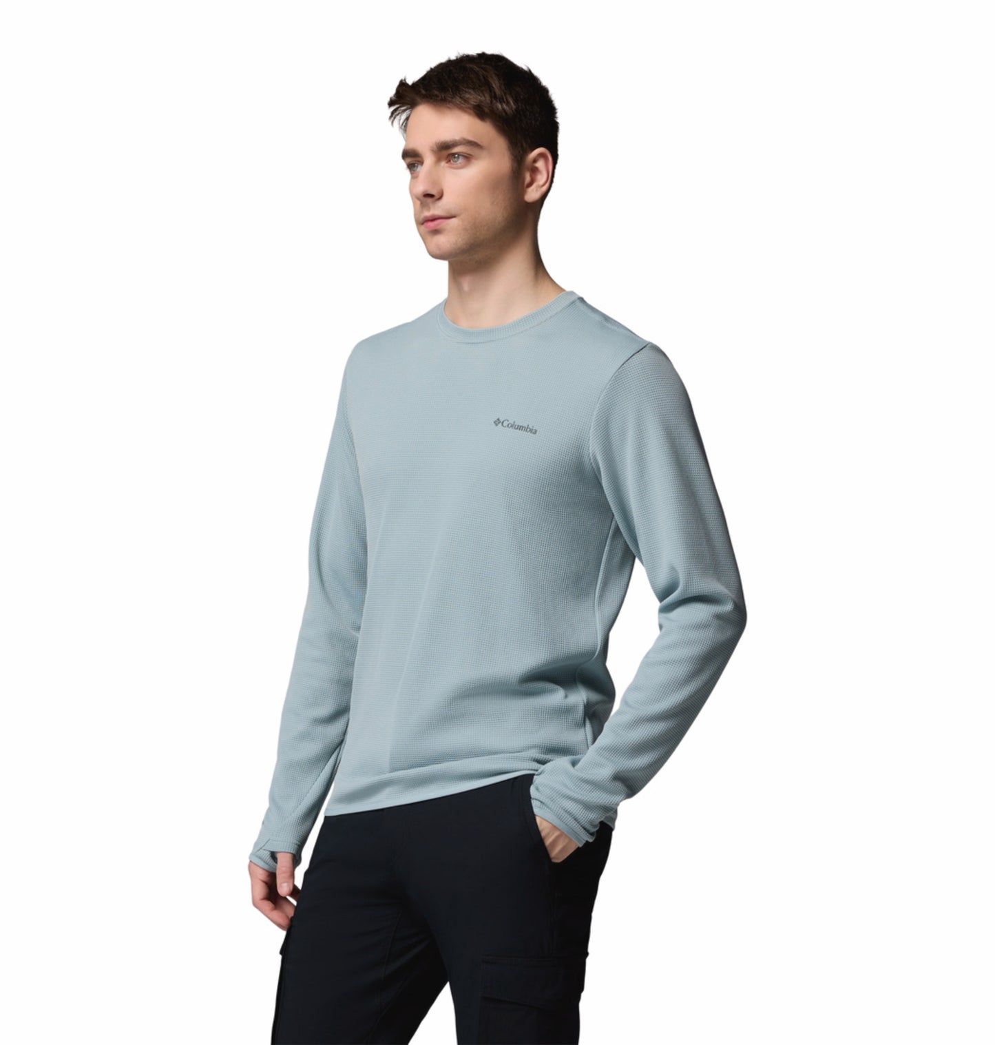 Columbia Men Blue Omni-Shade Tech Trail Utility Warm Tshirt (Sun Protection)