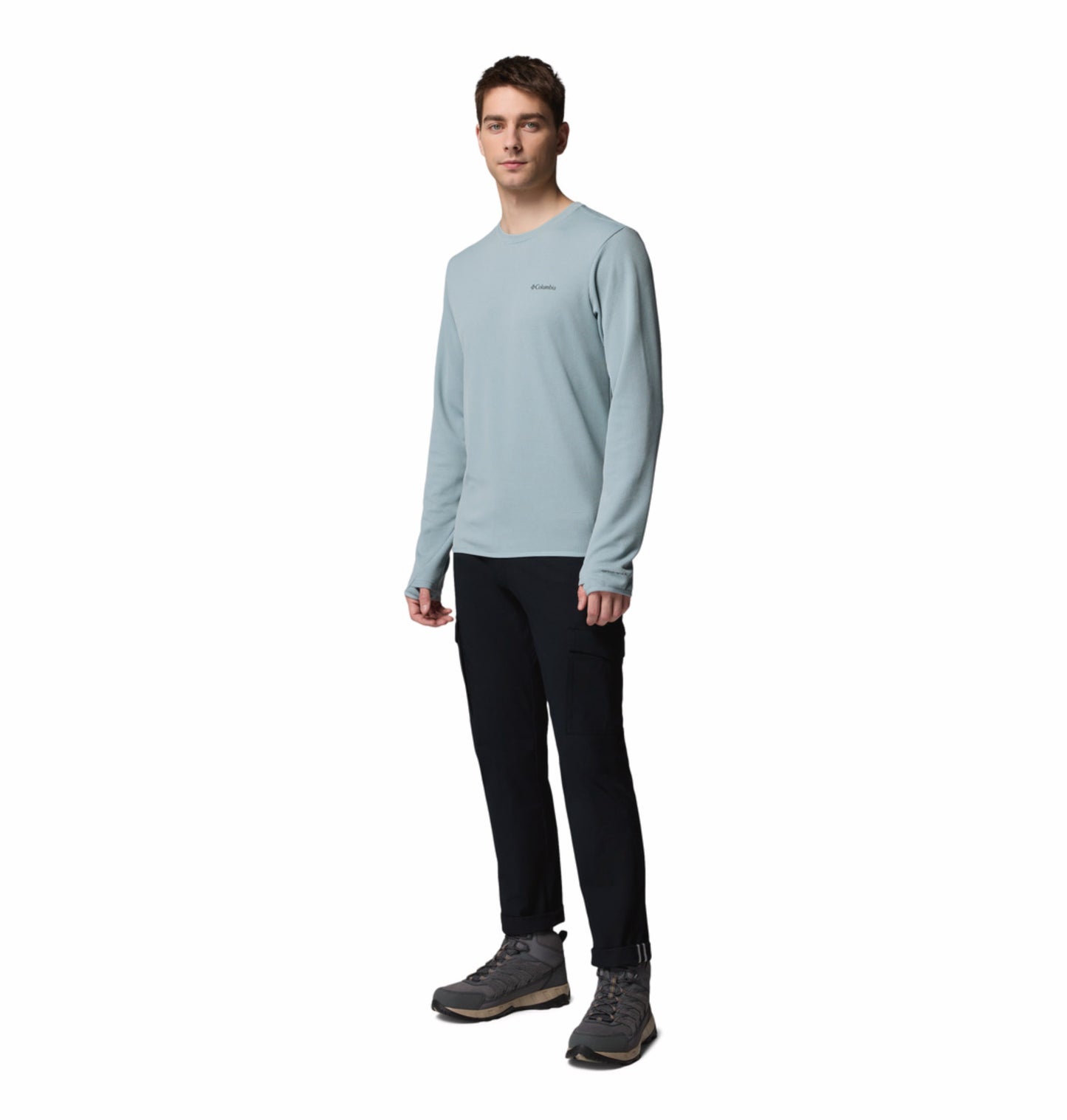 Columbia Men Blue Omni-Shade Tech Trail Utility Warm Tshirt (Sun Protection)