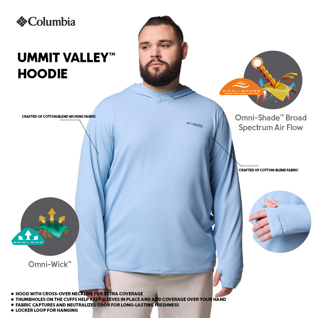Columbia Mens Blue Omni-Shade Broad Spectrum Air Flow Summit Valley Hoodie Tshirt