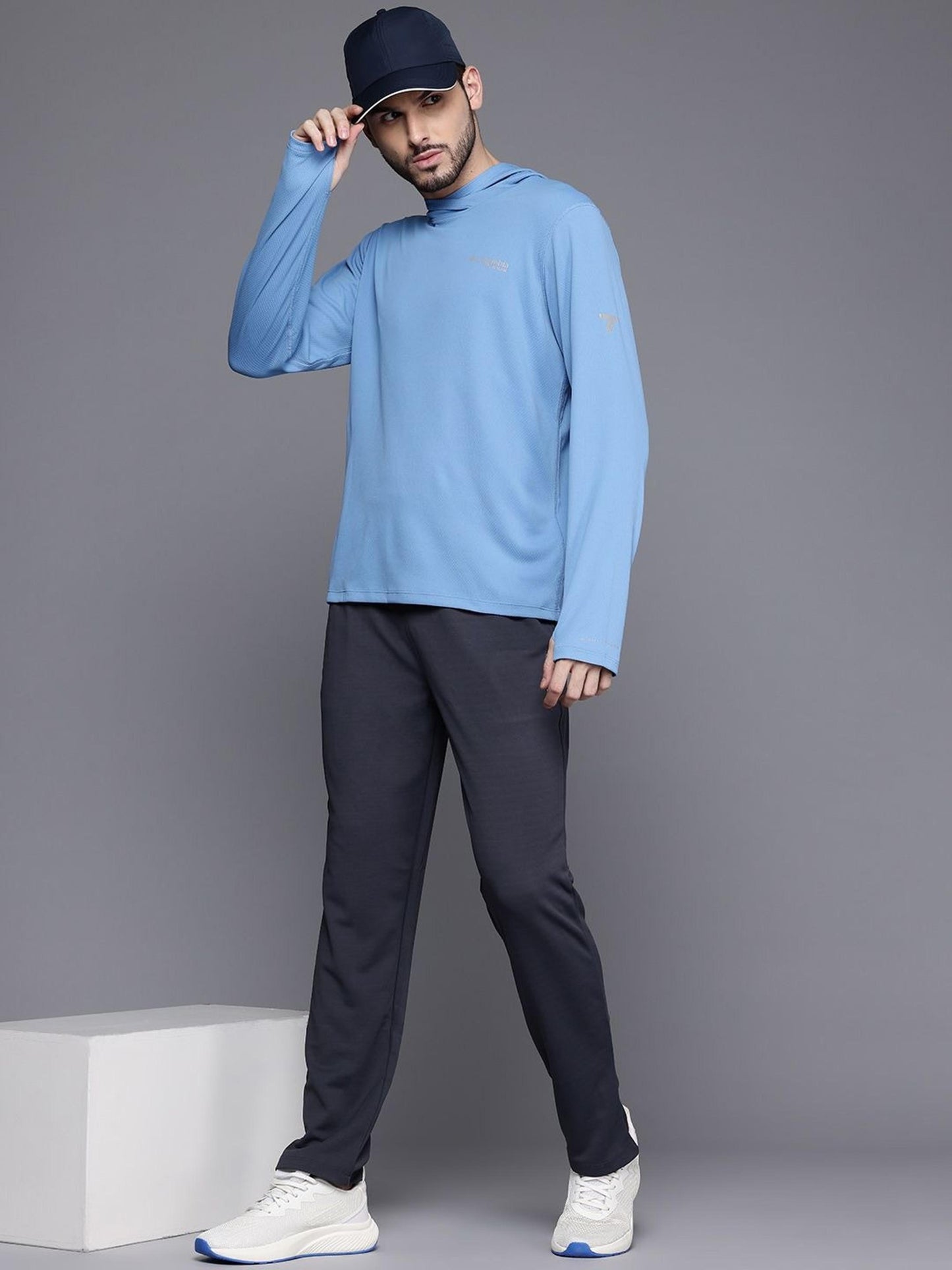 Columbia Mens Blue Omni-Shade Broad Spectrum Air Flow Summit Valley Hoodie Tshirt