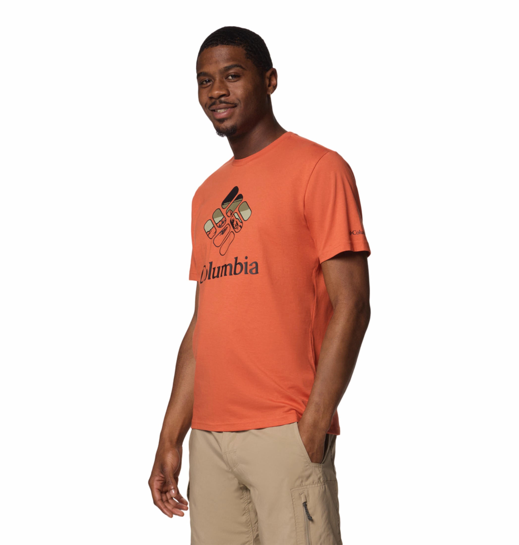 A Men Wearing Columbia Men Red M Rapid Ridge Graphic Tee