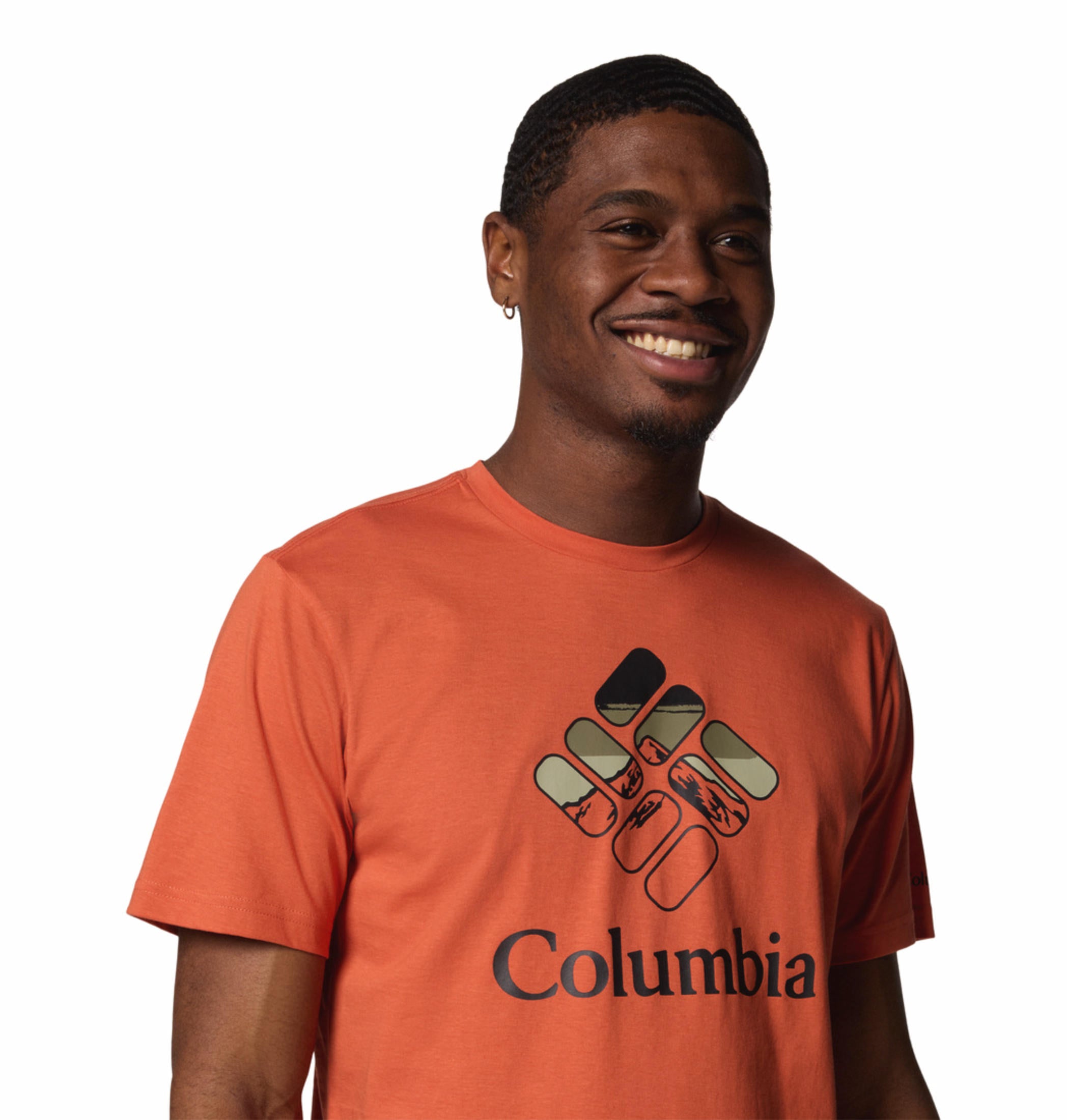 A Men Wearing Columbia Men Red M Rapid Ridge Graphic Tee