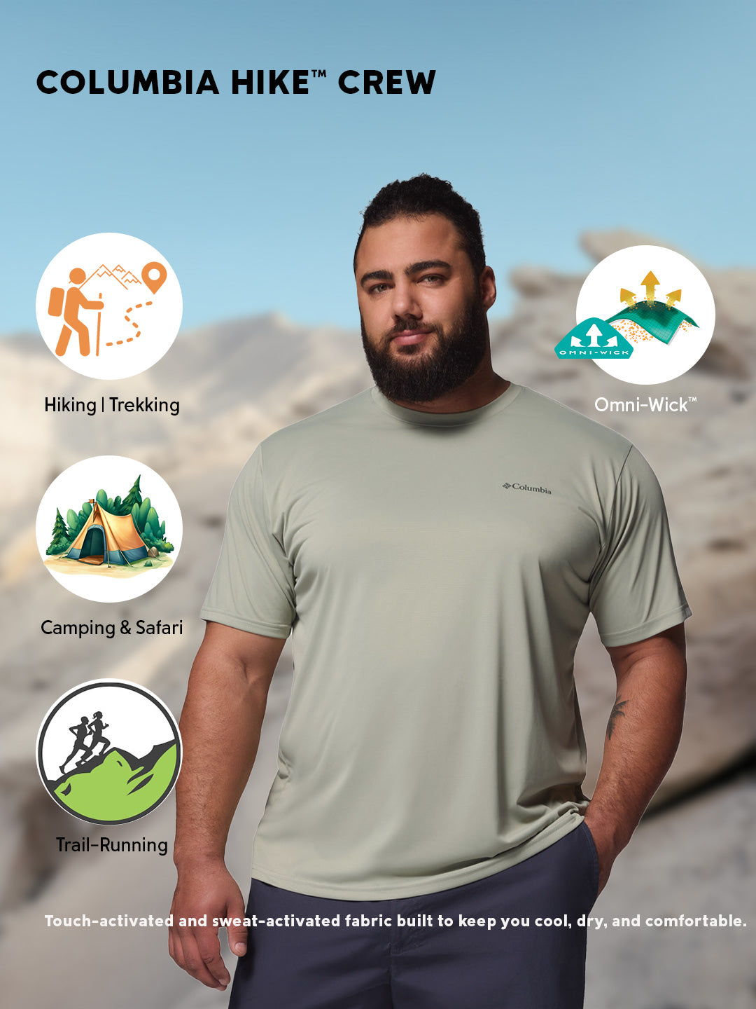 Columbia Men's Green Omni-Wick Quick-Dry Hiking Performance T-Shirt