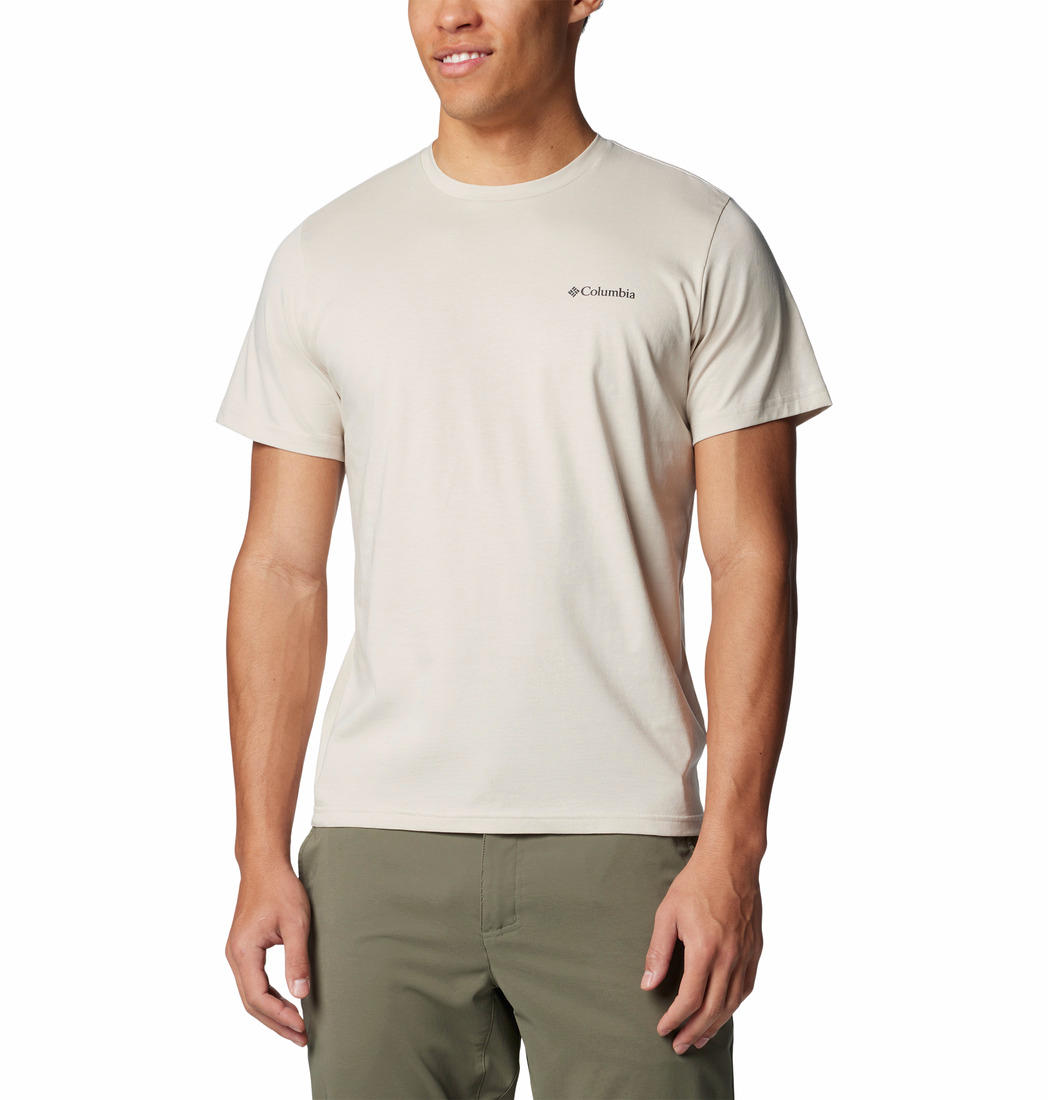 A Men Wearing Columbia Men Brown Rapid Ridge Back Graphic Tee II