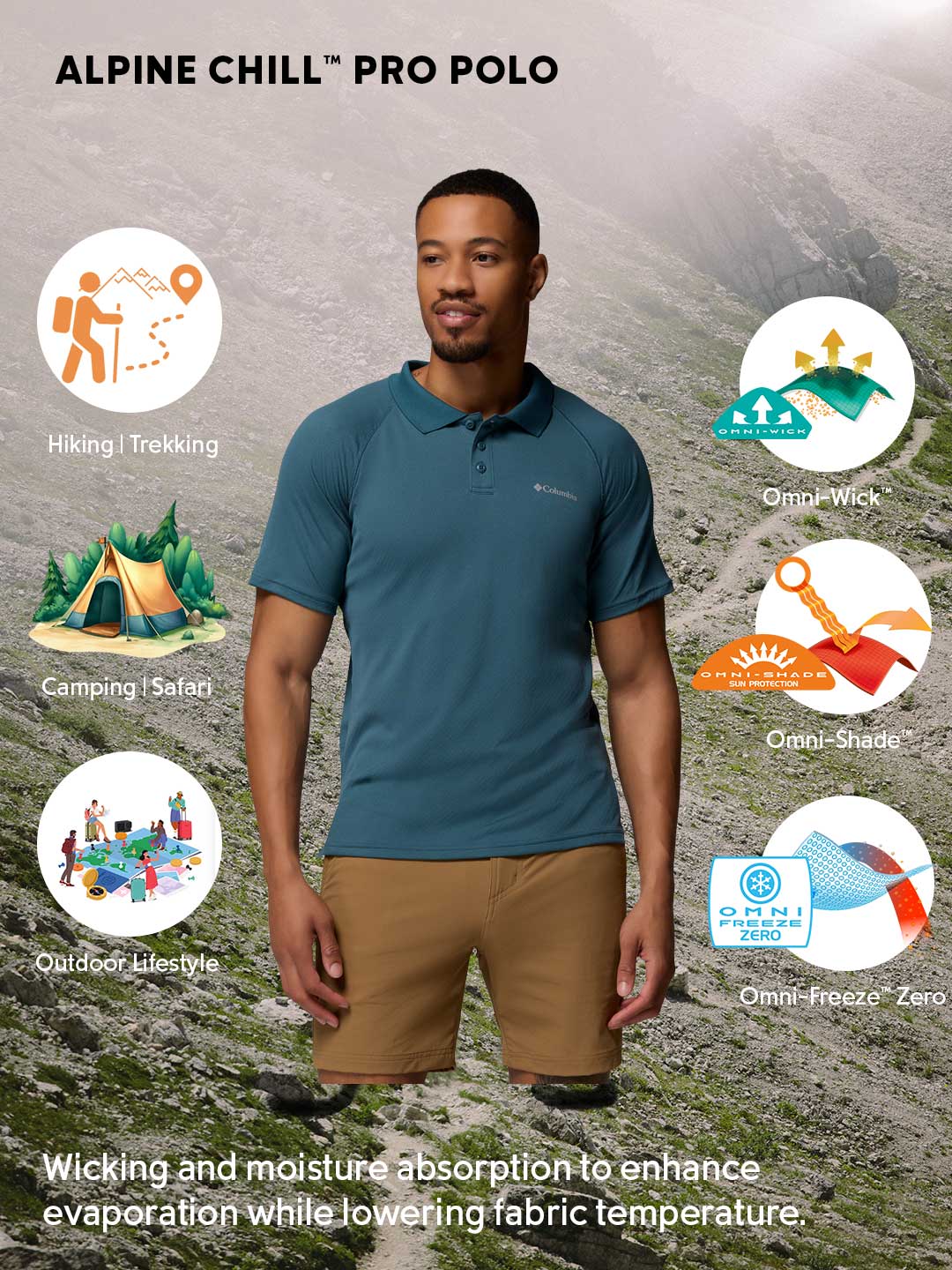Columbia Men Blue Omni-Freeze Alpine Chill Pro Polo Tshirt