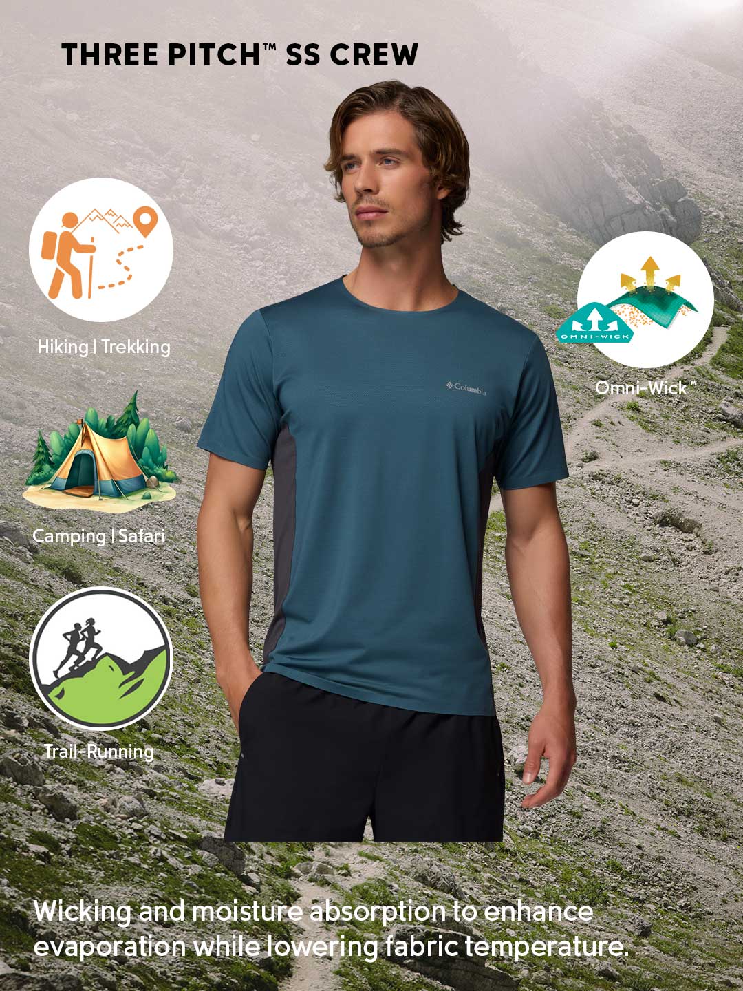 Columbia Men Blue Omni-Wick Three Pitch Tshirt