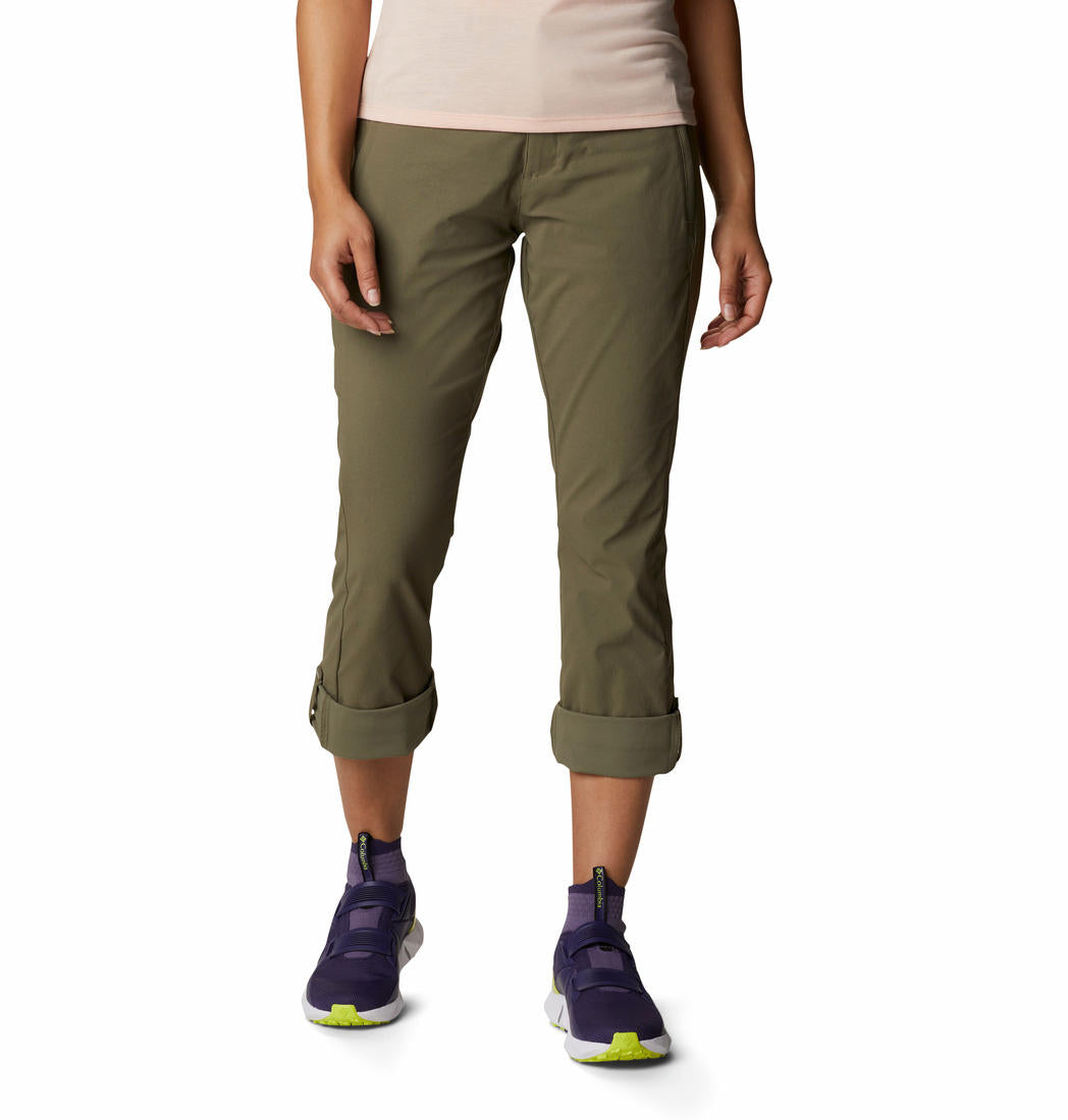 A Women Wearing Columbia Women Green Firwood Core Pant (Sun Protection)