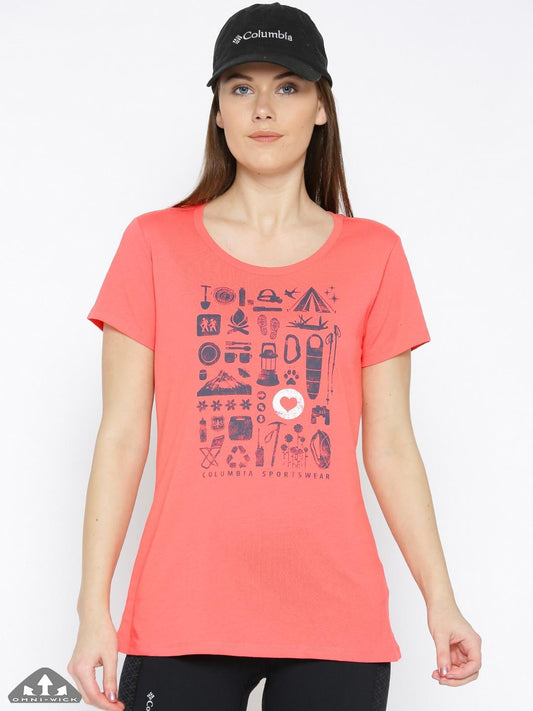 Columbia Women Pink Camp Stamp Performance T-Shirt