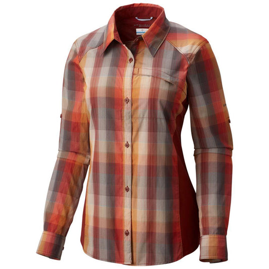 Columbia Women Red Omni-Wick Silver Ridge Plaid II Long Sleeve Shirt
