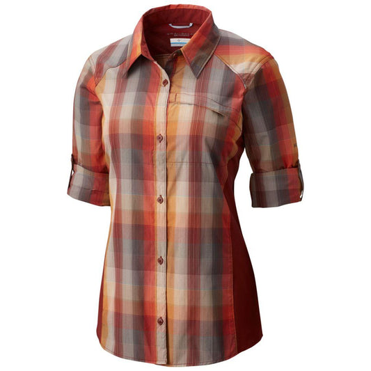 Columbia Women Red Omni-Wick Silver Ridge Plaid II Long Sleeve Shirt