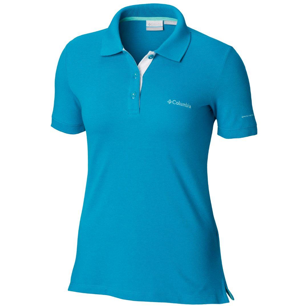 Columbia Women Blue Cascade Range Solid Polo T-Shirt