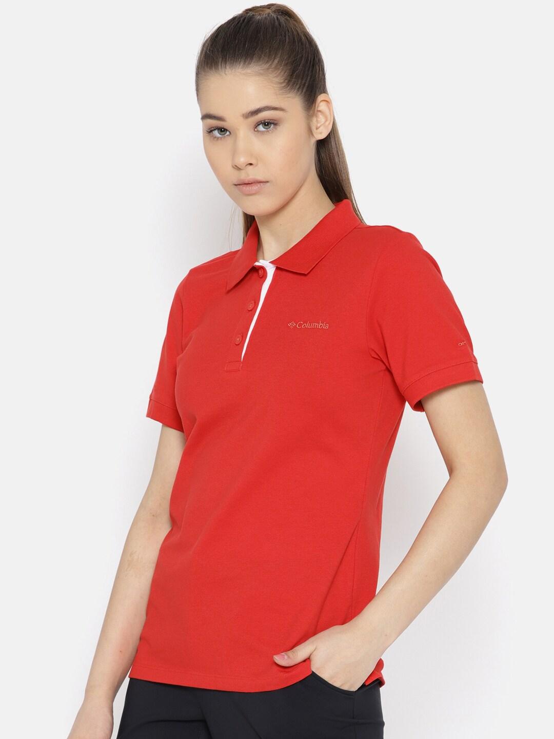 Columbia Women Red Cascade Range Solid Polo T-Shirt