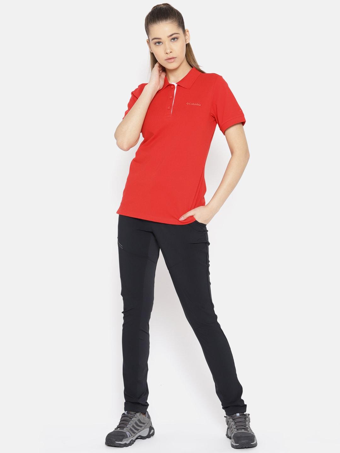 Columbia Women Red Cascade Range Solid Polo T-Shirt