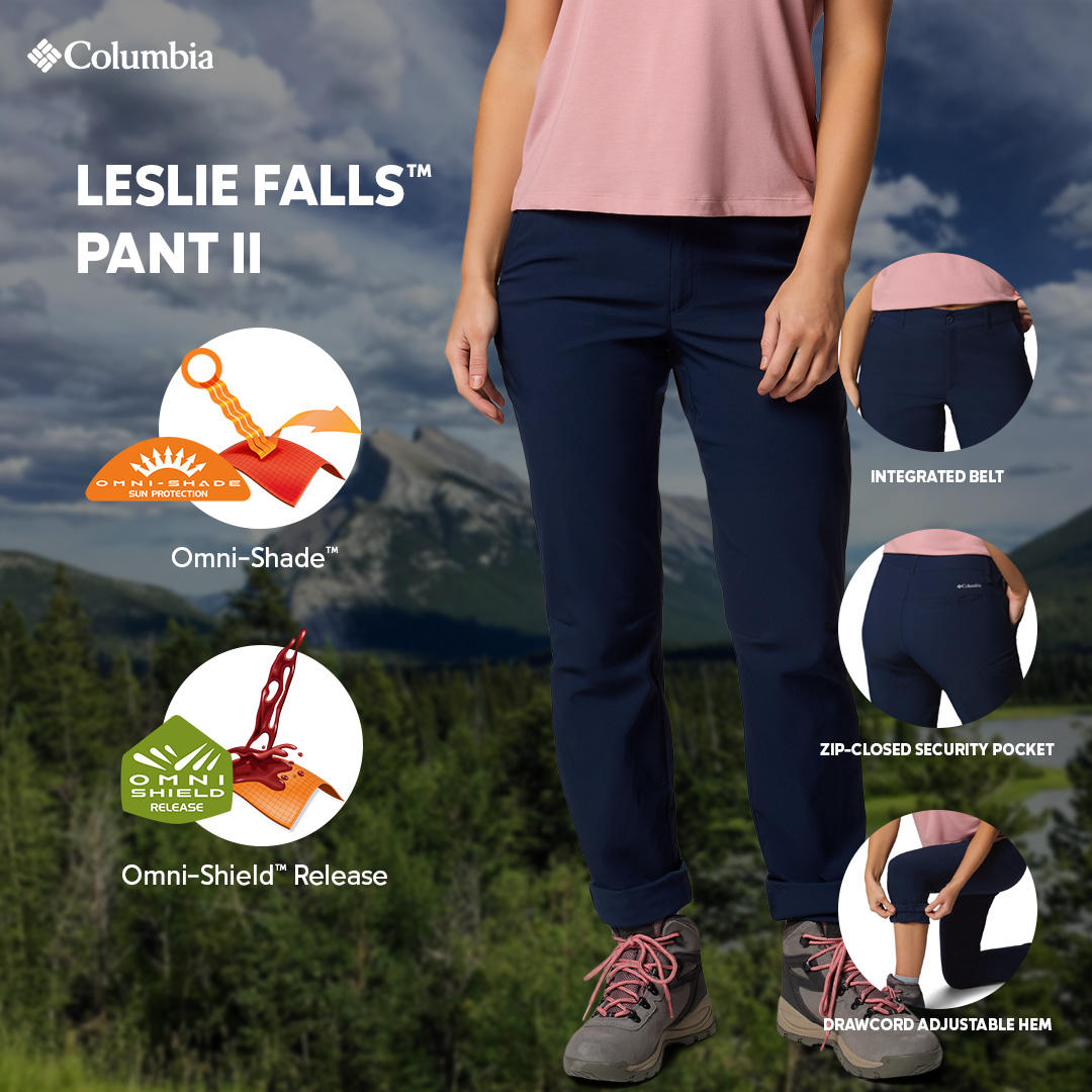 A Women Wearing Columbia Women Blue Leslie Falls Pant II