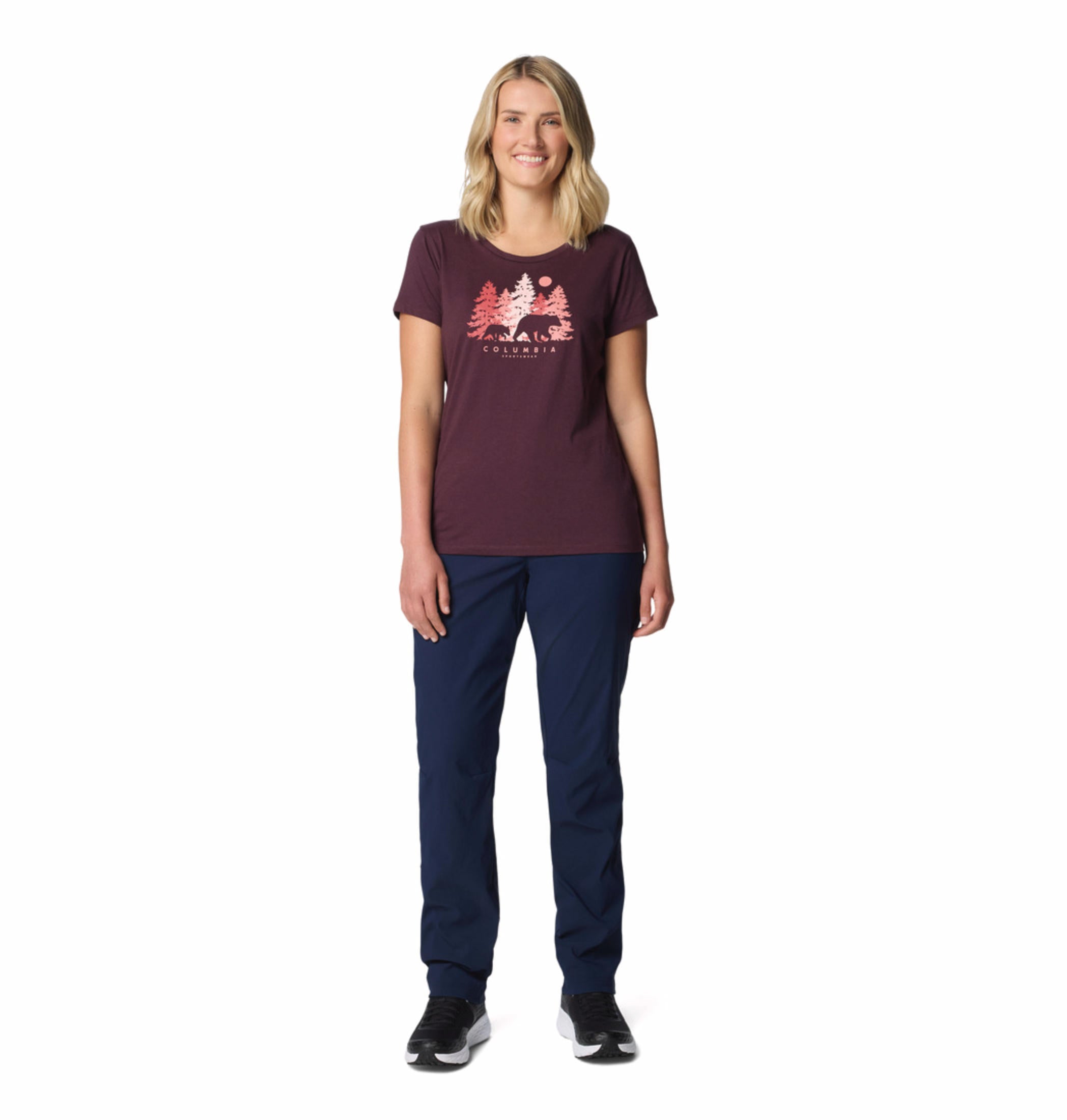 A Women Wearing Columbia Women Blue Leslie Falls Pant II