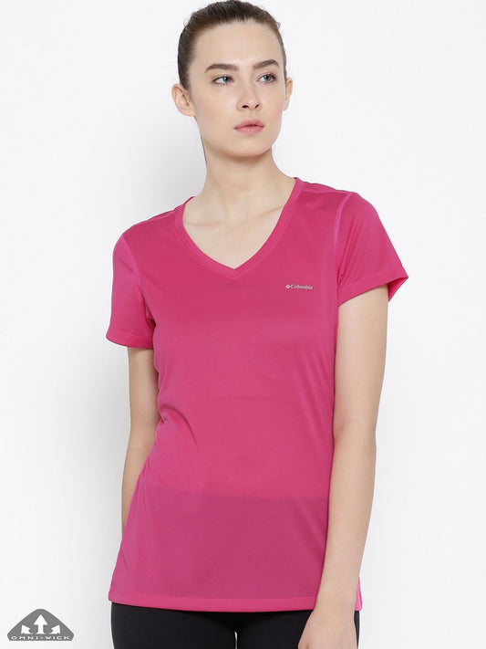 Columbia Women Red Omni-Wick Tech TrekShort Sleeve Tshirt