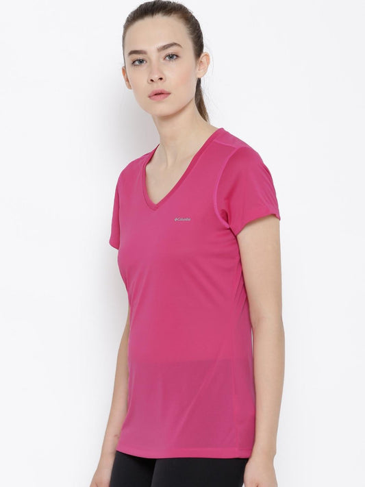 Columbia Women Red Omni-Wick Tech TrekShort Sleeve Tshirt