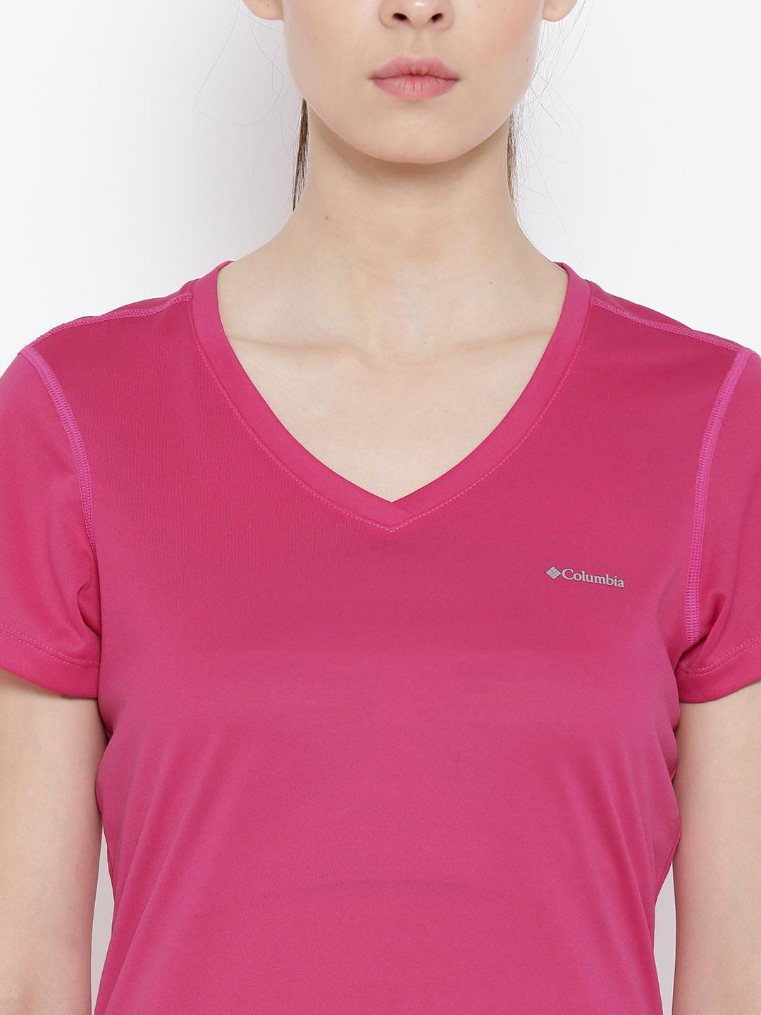 Columbia Women Red Omni-Wick Tech TrekShort Sleeve Tshirt