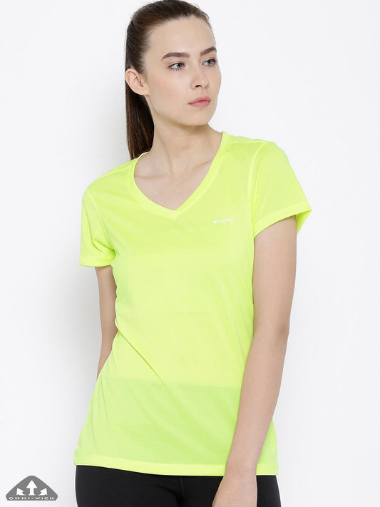Columbia Women Yellow Omni-Wick Tech TrekShort Sleeve Tshirt