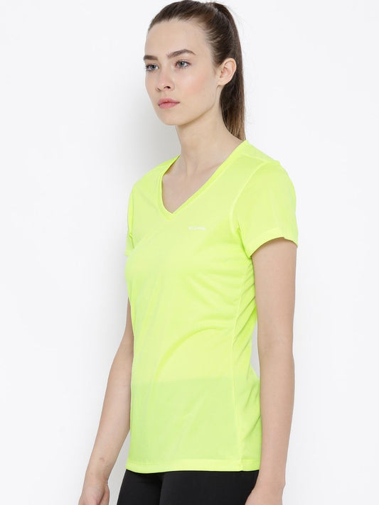 Columbia Women Yellow Omni-Wick Tech TrekShort Sleeve Tshirt
