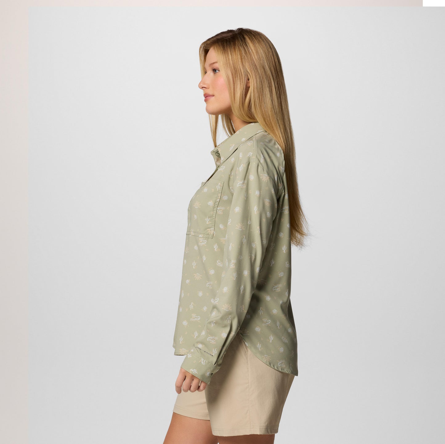 Columbia Womens Green Omni-Wick Silver Ridge Utility Patterned Long Sleeve Shirt