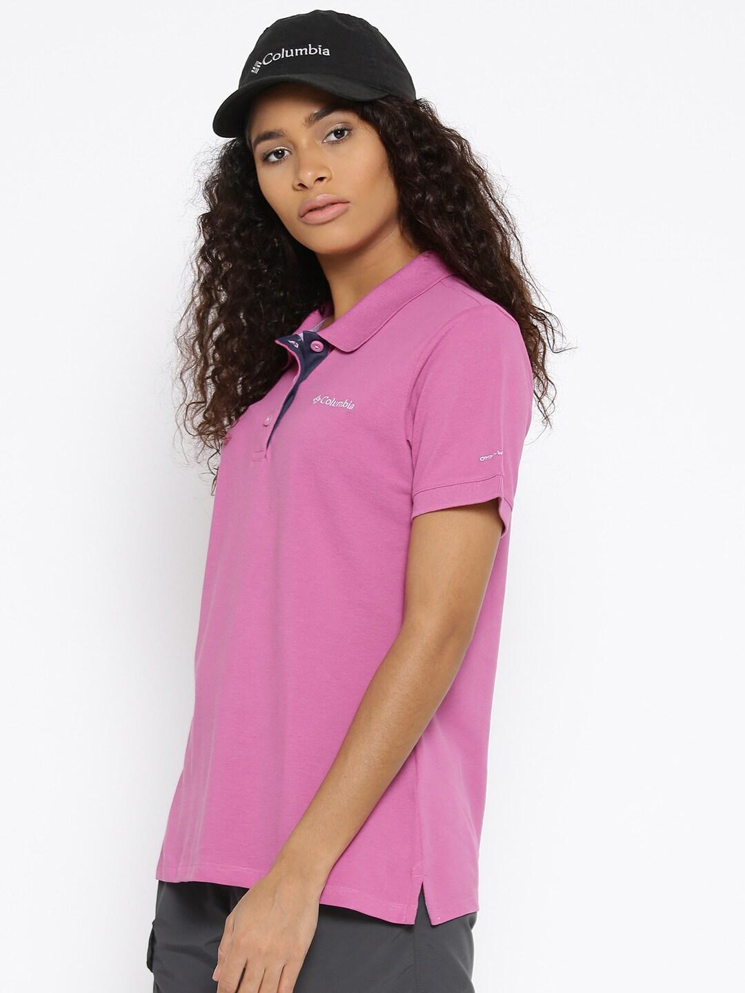 Columbia Women Pink Cascade Range Solid Polo T-Shirt