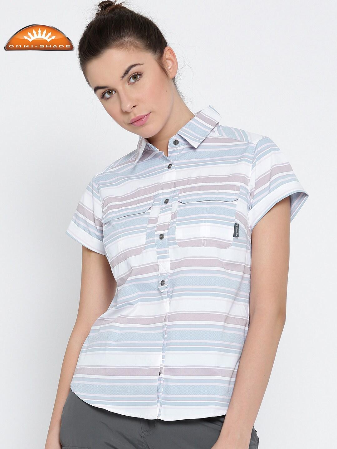 Columbia Women White Pilsner Peak Novelty Short Sleeve Shirt