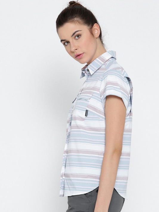 Columbia Women White Pilsner Peak Novelty Short Sleeve Shirt