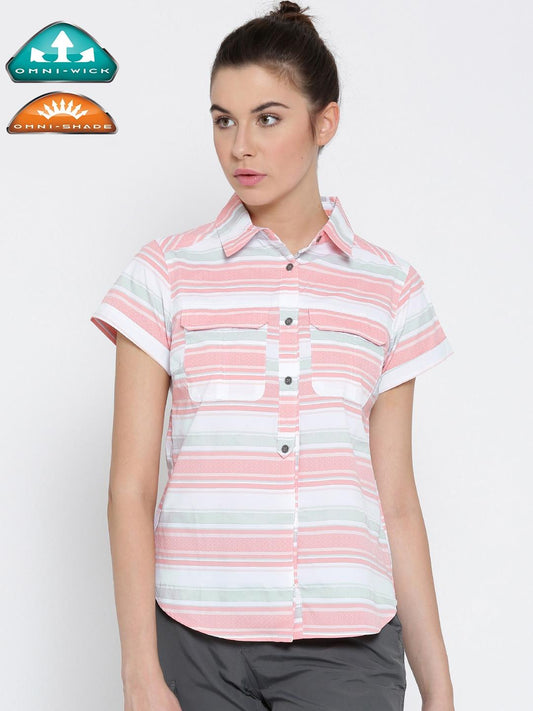Columbia Women White Pilsner Peak Novelty Short Sleeve Shirt