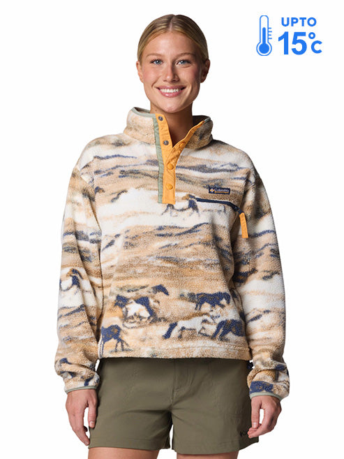 Columbia Women Yellow Helvetia II Printed Cropped Fleece Jacket
