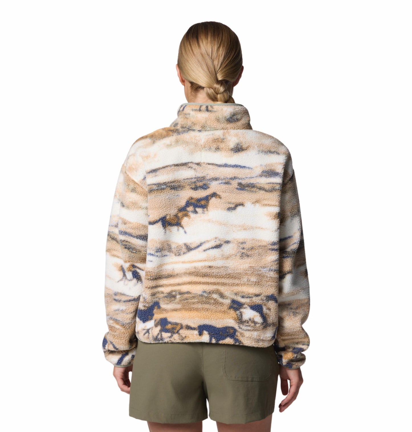 Columbia Womens Beige Helvetia II Printed Cropped Half Snap Fleece Pullover