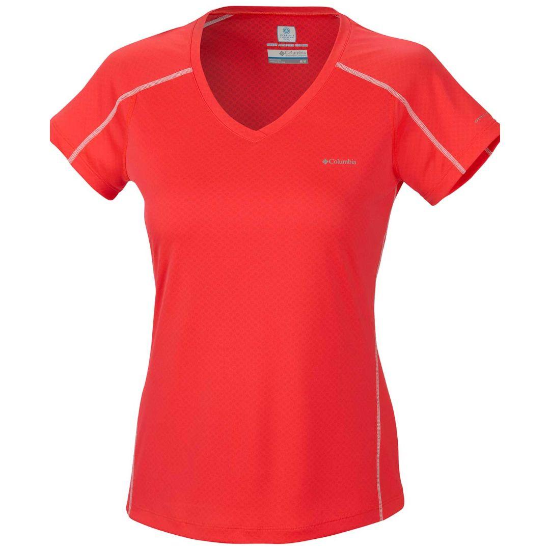 Columbia Women Red Zero Rules Short Sleeve Shirt (Sun Protection)
