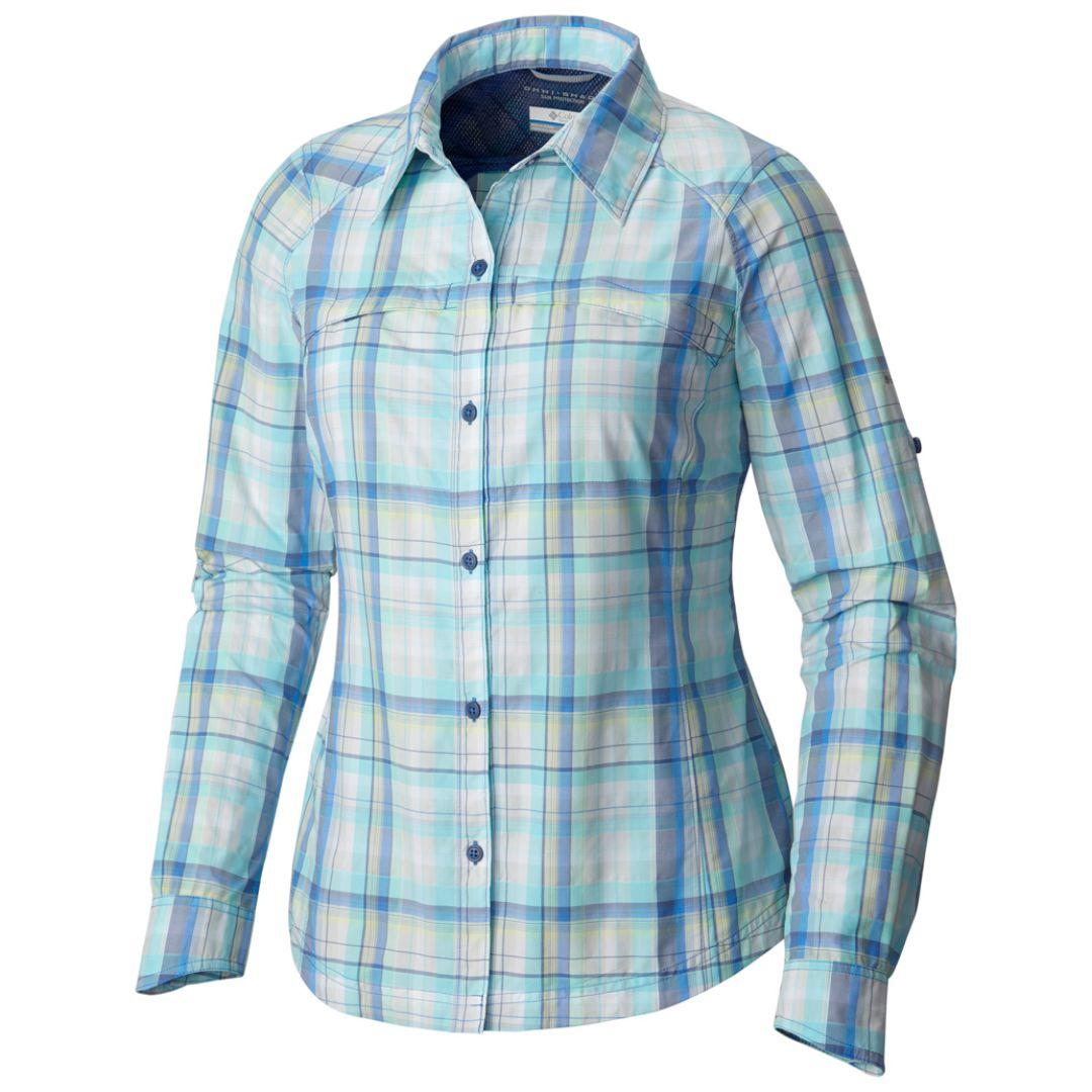 Columbia Women Blue Silver Ridge Plaid Long Sleeve Shirt (Sun Protection)