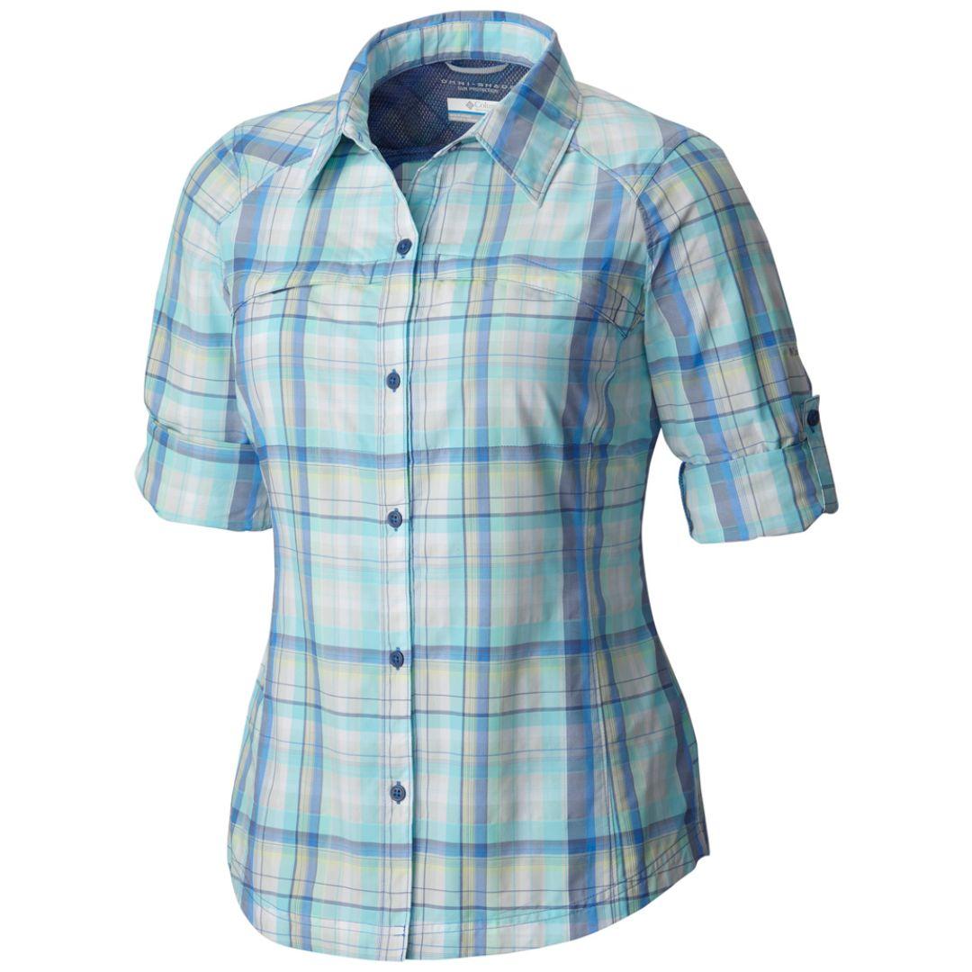 Columbia Women Blue Silver Ridge Plaid Long Sleeve Shirt (Sun Protection)