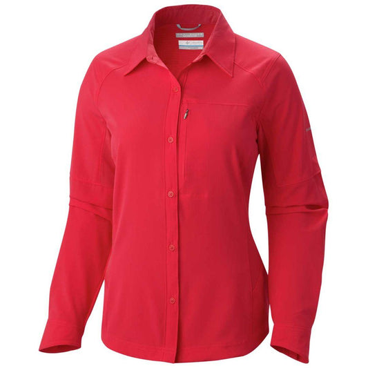 Columbia Women Red Silver Ridge Long Sleeve Shirt (Sun Protection)