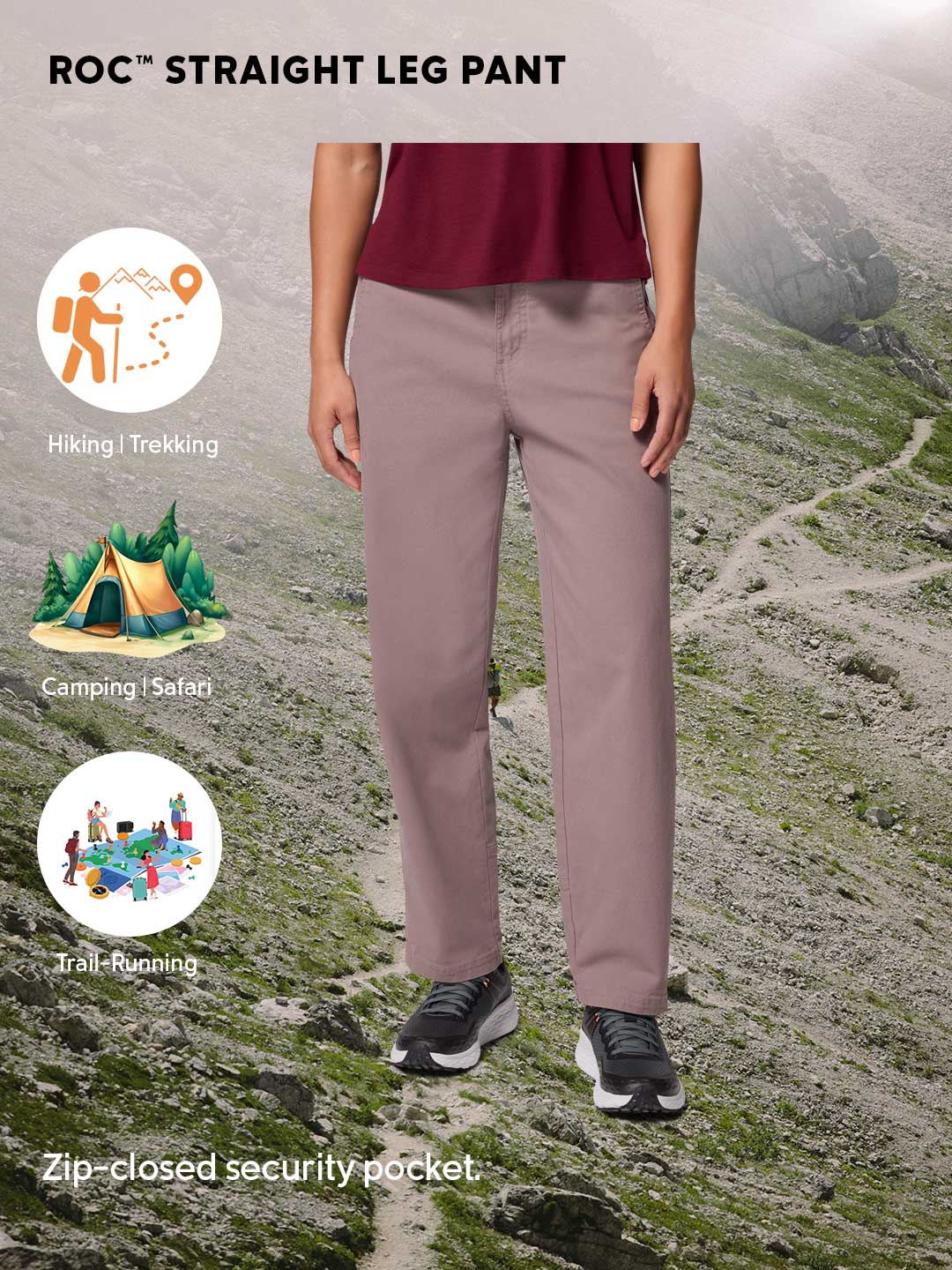 Columbia Women's Mauve ROC Straight Leg Pant for Outdoor Comfort