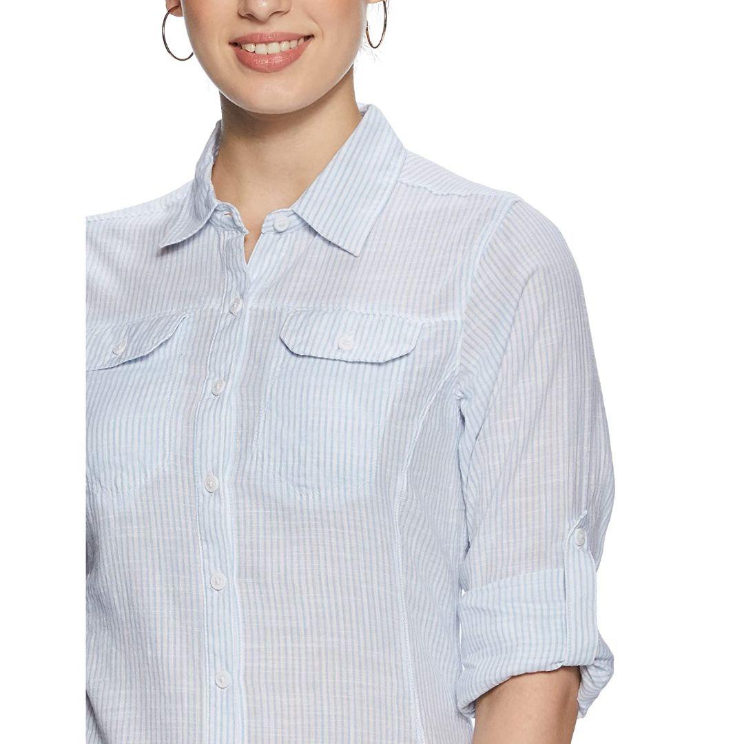 Columbia Women Blue Camp Henry Long Sleeve Shirt