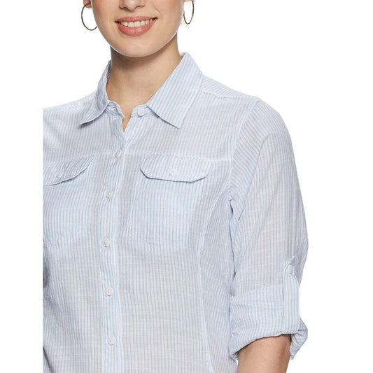 Columbia Women Blue Camp Henry Long Sleeve Shirt